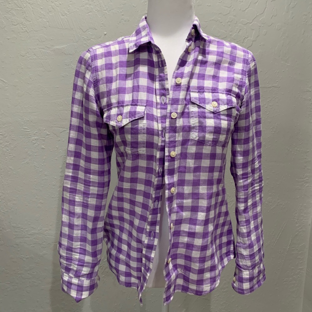 Banana republic soft wash purple gingham shirt